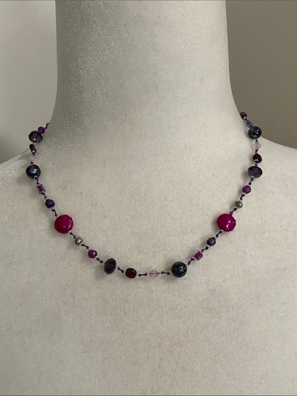 Purple Amethyst and Pink Gemstone Beaded Feminine Delicate Necklace